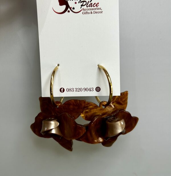 Golden Brown Flower Earrings - Image 2