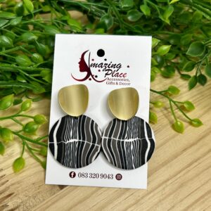Round Black And White Striped Earrings