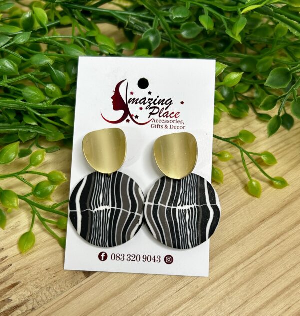 Round Black And White Striped Earrings
