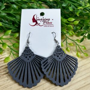 Grey Wooden Cutout Earrings