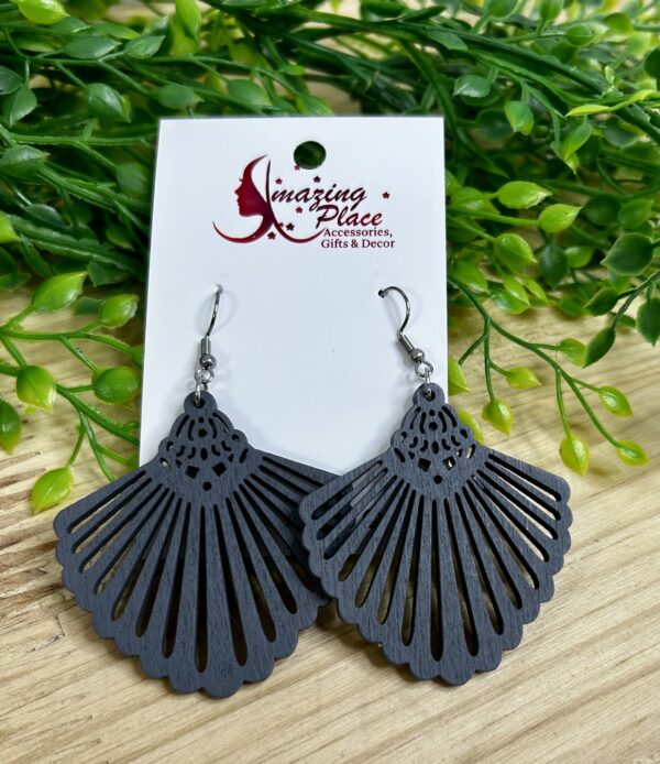 Grey Wooden Cutout Earrings
