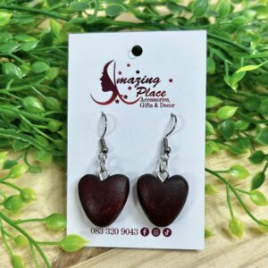 Dark Brown Wooden Heart Earrings