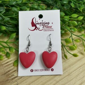 Coral Wooden Heart Earrings