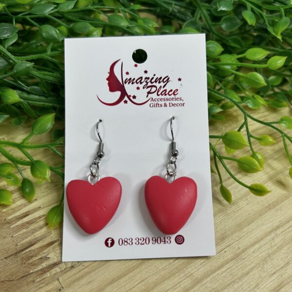 Coral Wooden Heart Earrings
