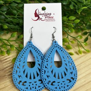 Blue Wooden Cutout Earrings