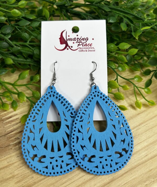 Blue Wooden Cutout Earrings