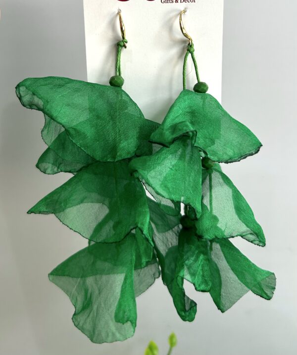 Green Silky Petal Earrings - Image 2