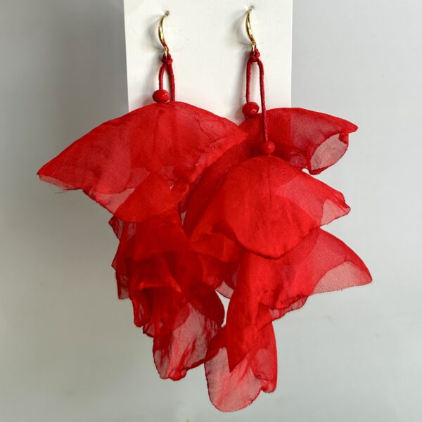 Red Silky Petal Earrings - Image 2