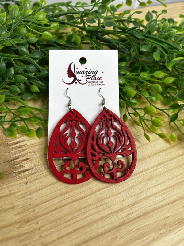 Red  Wooden Earrings