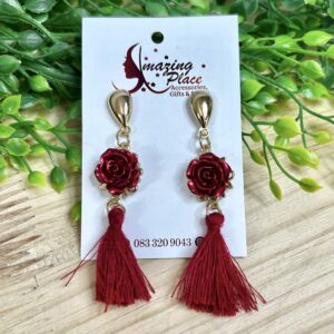 Dark Red Rose Earrings