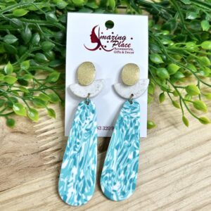 Long Blue Marble Earrings