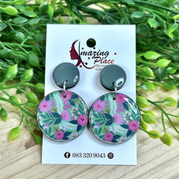 Dark Teal Floral Earrings