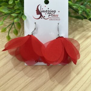Short Bright Red Silky Petal Earrings