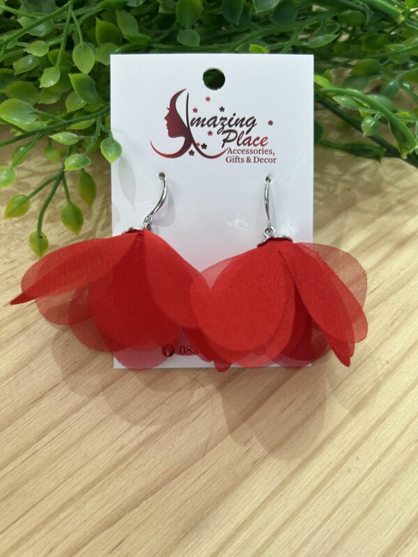 Short Bright Red Silky Petal Earrings