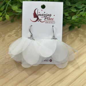 Short White Silky Petal Earrings