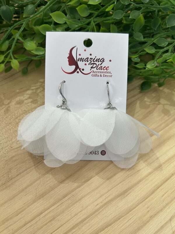 Short White Silky Petal Earrings