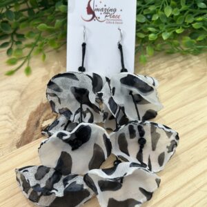 Long Black And White Silky Petal Earrings