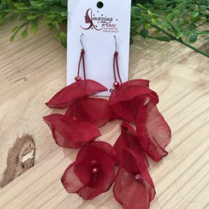 Deep Red Silky Petal Earrings