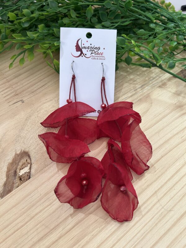 Deep Red Silky Petal Earrings