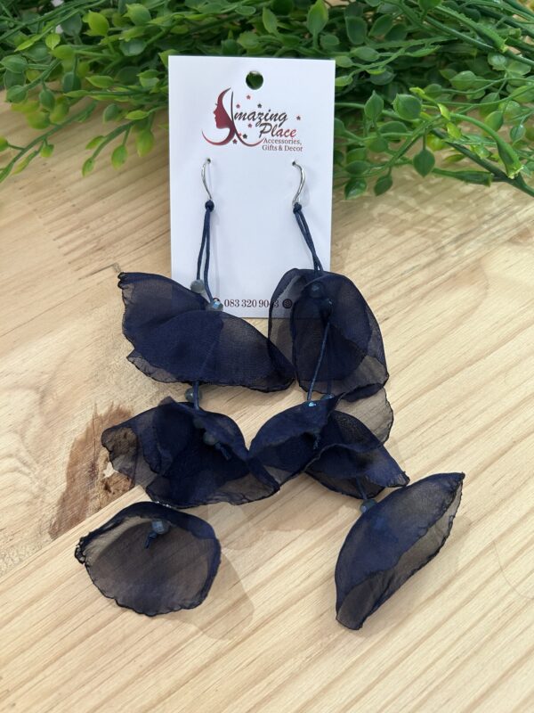 Navy Blue Silky Petal Earrings