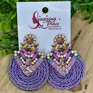 Purple Rhinestone Knot Earrings
