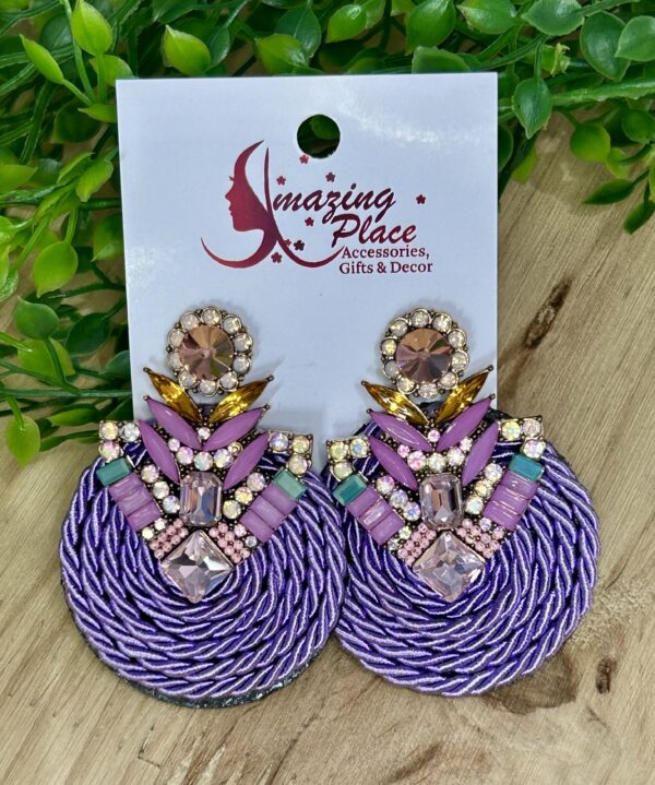 Purple Rhinestone Knot Earrings