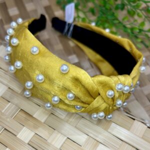 Mustard Alice Band With Pearls