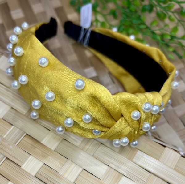 Mustard Alice Band With Pearls