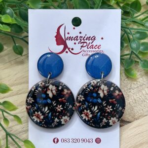 Blue and Black Floral Earrings