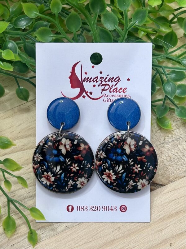 Blue and Black Floral Earrings
