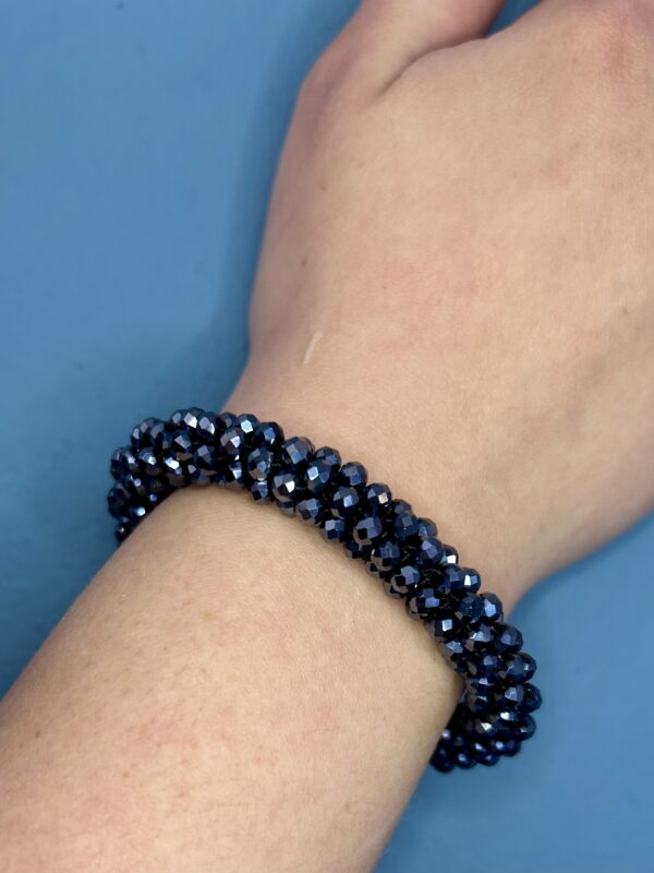 Blue Glass Beaded Cluster Stretch Bracelet