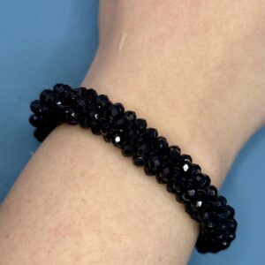 Black Glass Beaded Cluster Stretch Bracelet