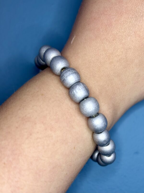 Silver Wooden Bead Bracelet