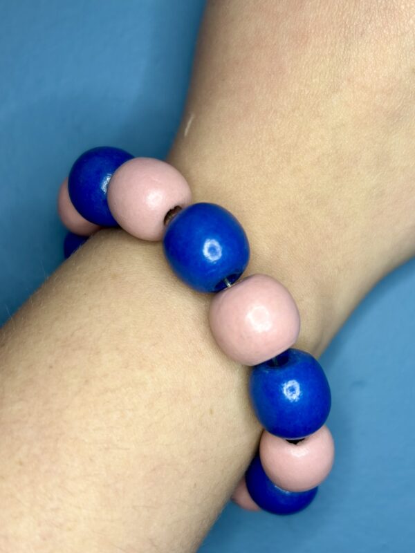 Blue And Pink Wooden Bead Bracelet