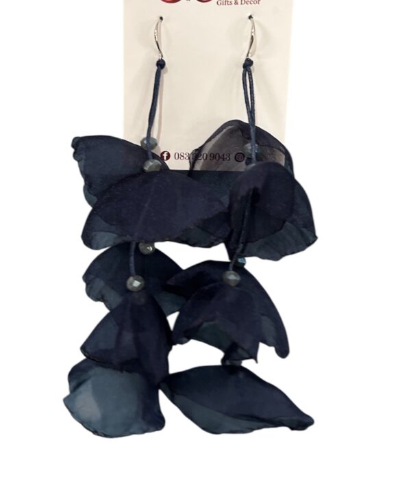 Navy Blue Silky Petal Earrings - Image 2