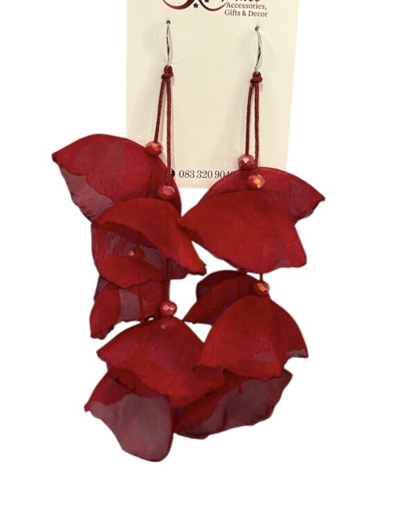 Deep Red Silky Petal Earrings - Image 2