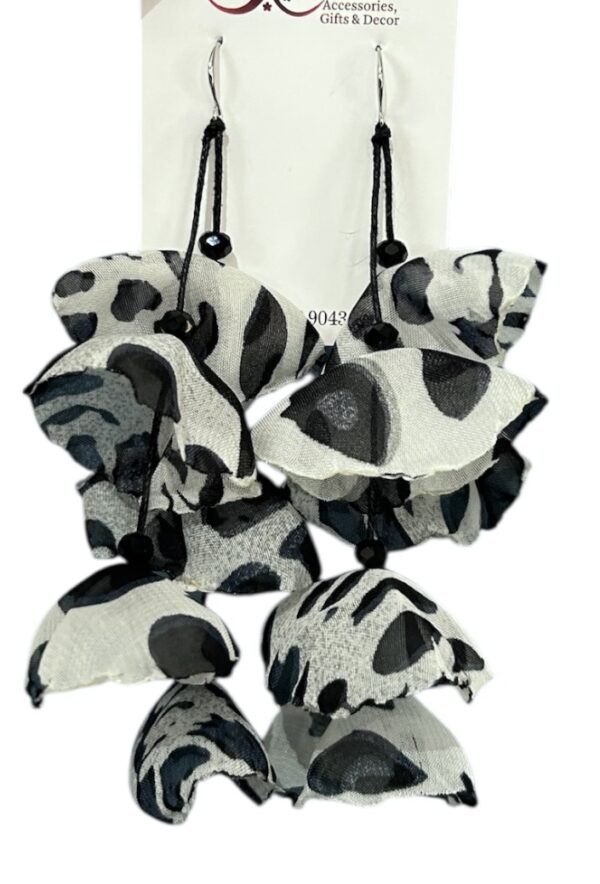 Long Black And White Silky Petal Earrings - Image 2