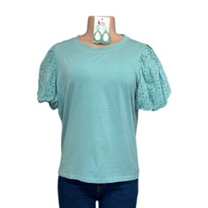 Aqua Green Detailed Sleeve Top
