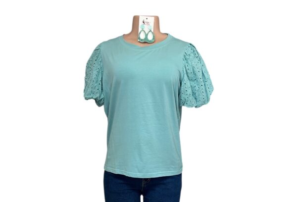 Aqua Green Detailed Sleeve Top