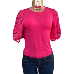 Pink Lace Sleeve Top
