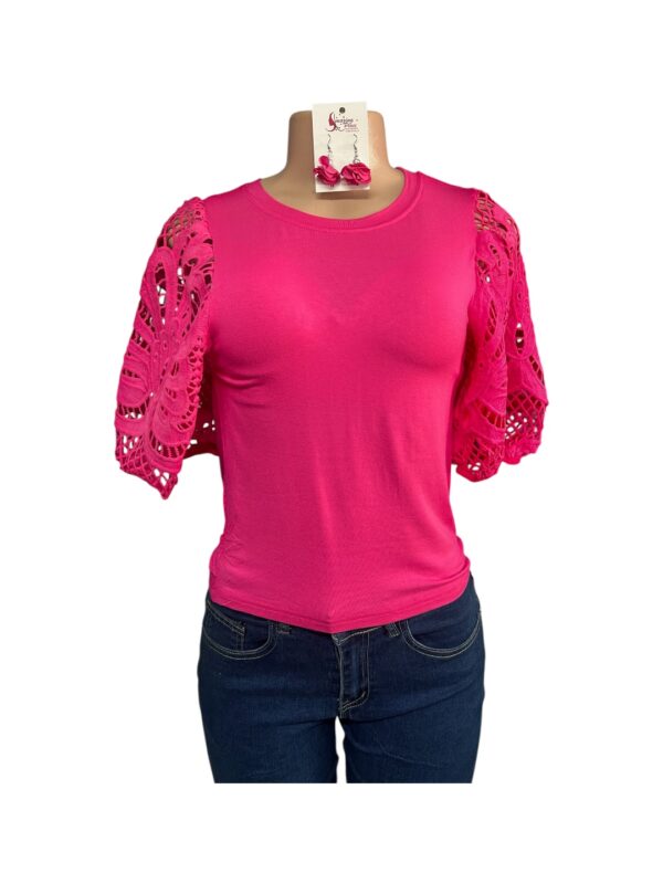 Pink Lace Sleeve Top