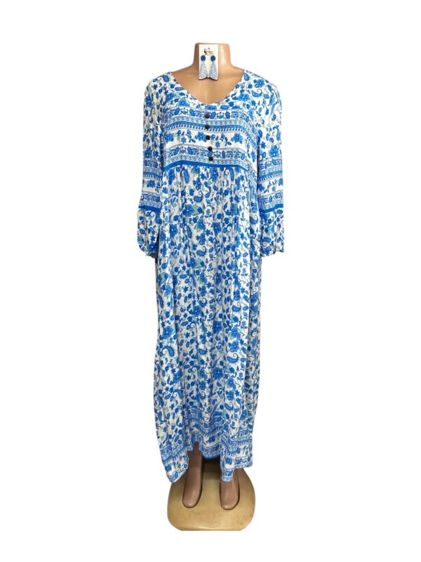 Long White And Blue Dress