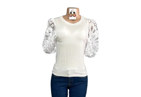 White Lace Sleeve Top