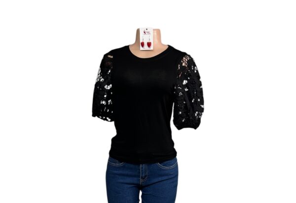 Black Lace Sleeve Top