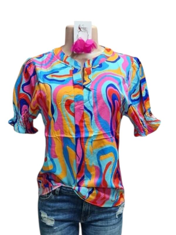 Light Blue, Pink, Orange, Red Mixed Top