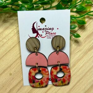 3 Tier square coral earrings
