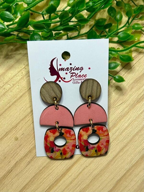 3 Tier square coral earrings