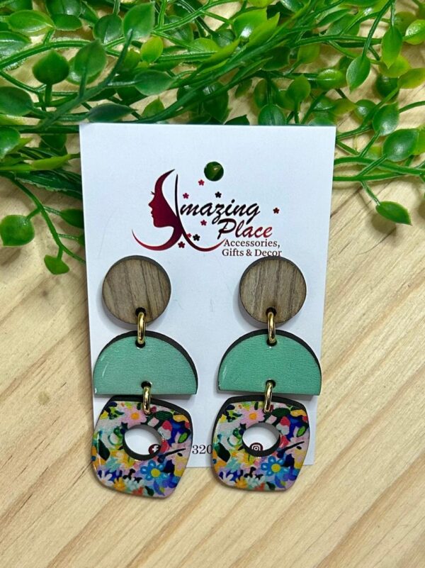 3 Tier square teal earrings