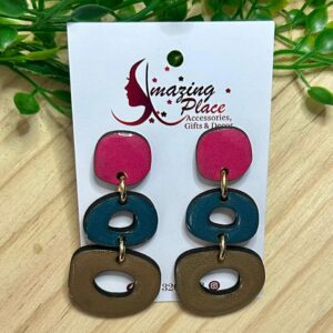 3 Tier pink & green earrings
