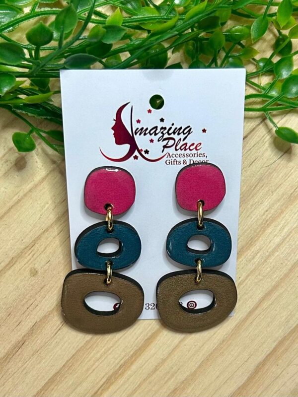 3 Tier pink & green earrings